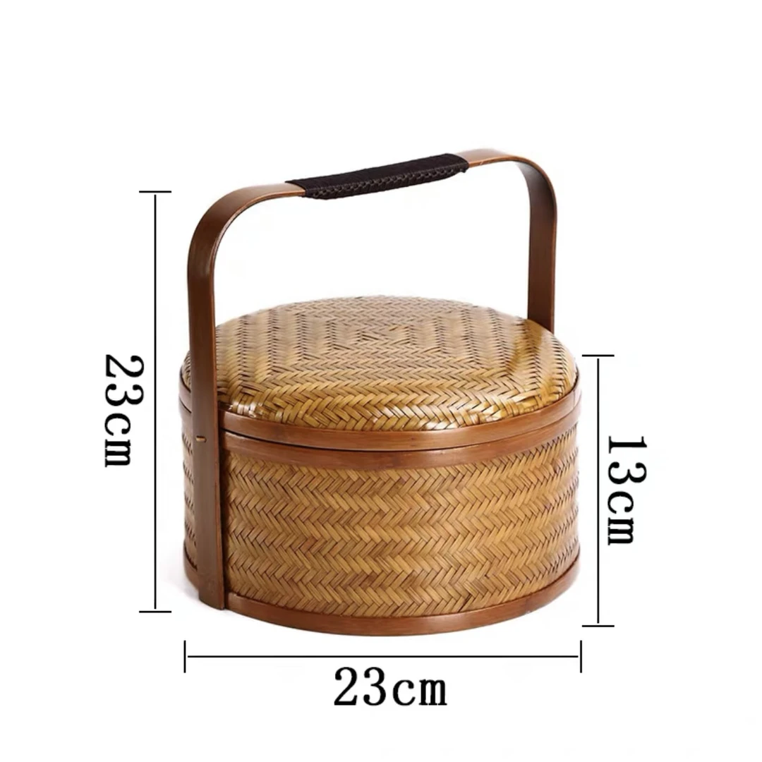 SH精品竹编手提单层食盒茶具盒复古客厅家用创意纯手工藤编竹制