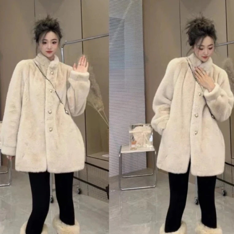 2024年新款欧貂绒外套设计师气质皮毛一体立領短款外套