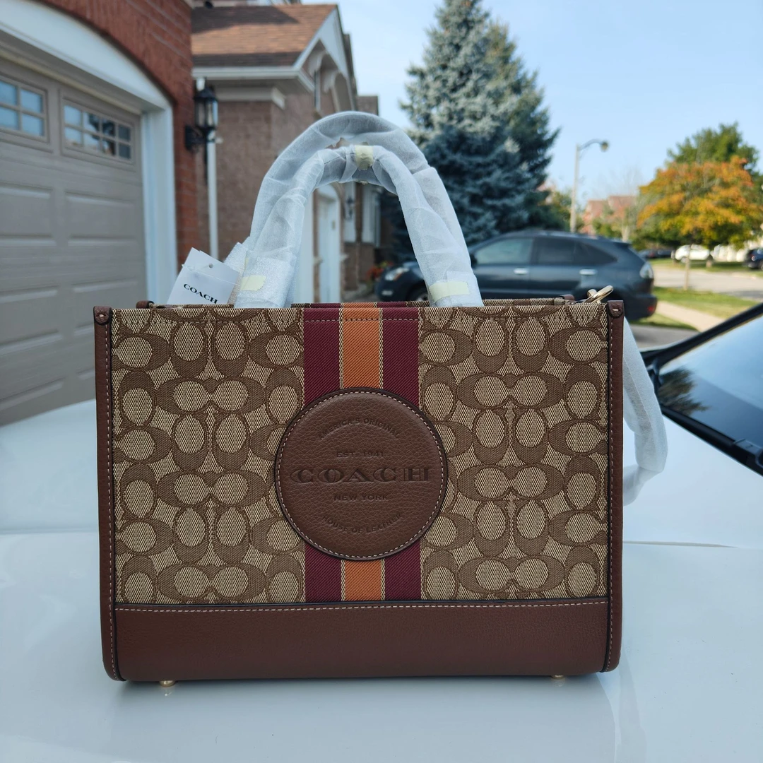 COACH/蔻驰 DEMPSEY 美拉德系列 条纹单肩手提托特包29*22*13