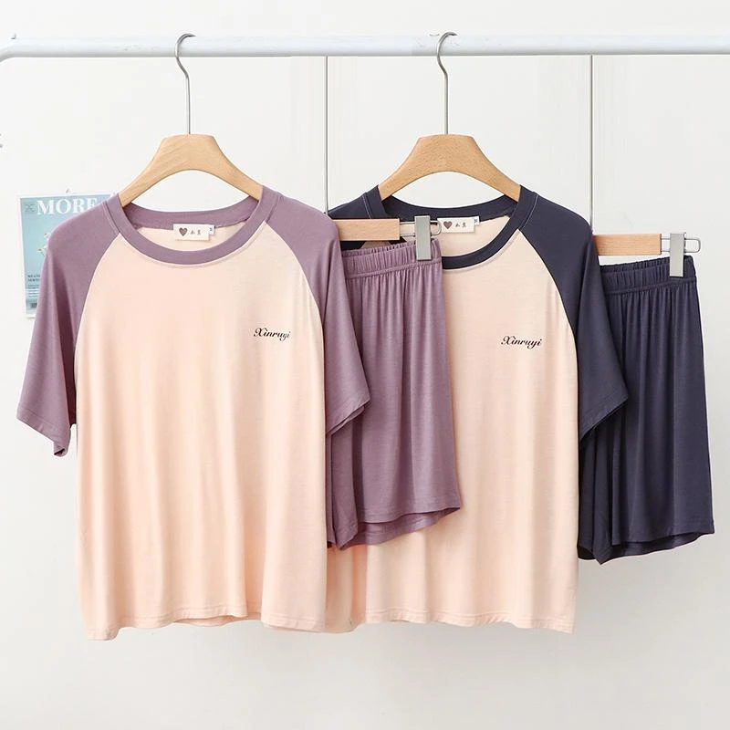 莫代尔短袖睡衣女夏款薄款大码家居服网红冰丝可外穿休闲宽松套装