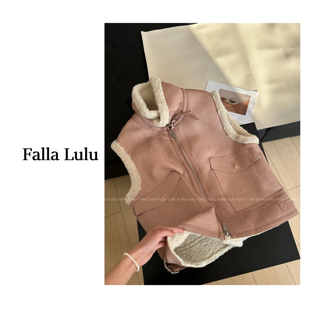 @英子家 冬日暖宝加厚保暖立领无袖马甲背心羔羔毛外套 C1016