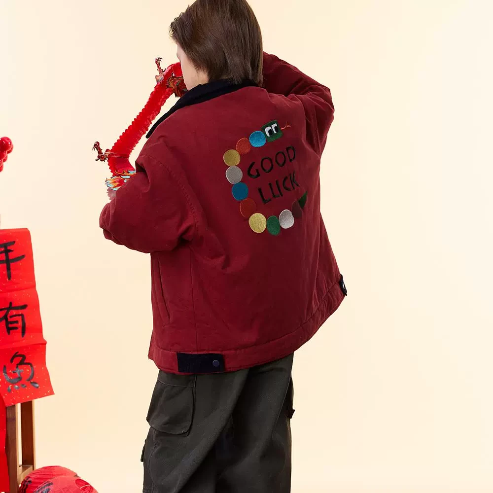 邦仔家定制新年美式巴恩风夹棉刺绣加厚外套棉服儿童拜年夹克上衣