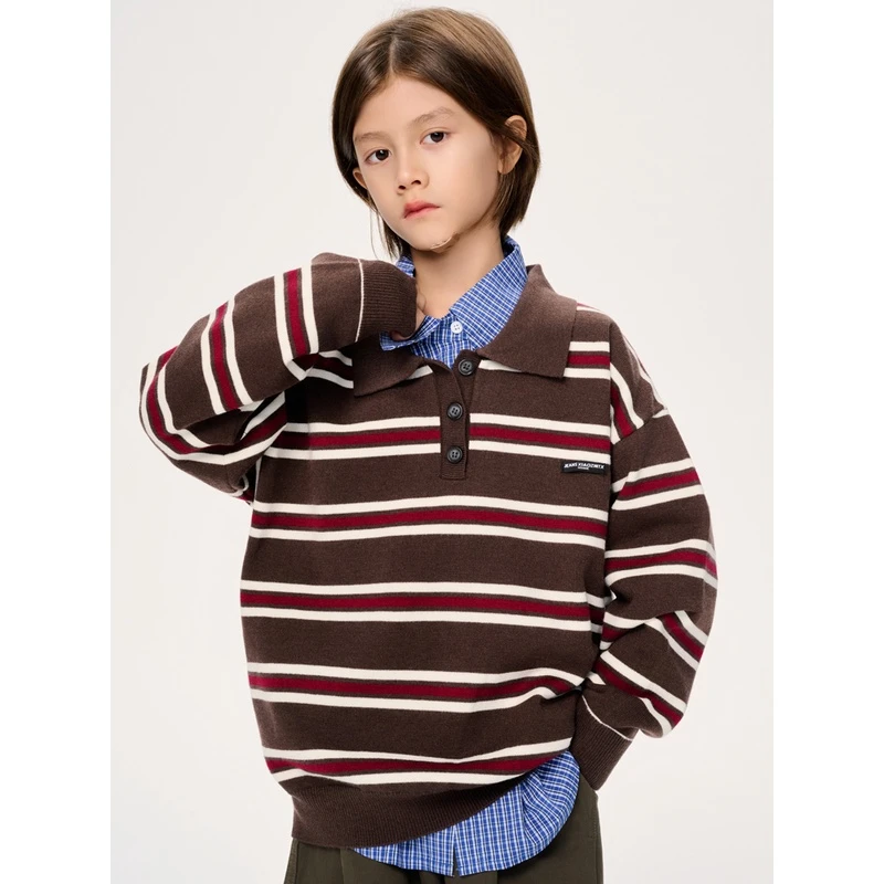 邦仔家童装2024春秋新款儿童真两件英伦风格子衬衫针织套装男女童