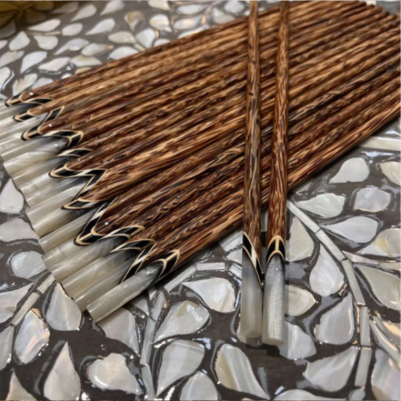 HH-东南亚牛角镶嵌天然椰子木手工艺术品10双