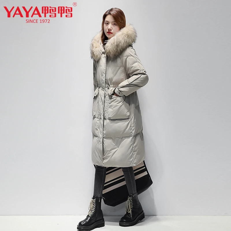 YAYA/鸭鸭 宽松韩版过膝时尚连帽中长款加厚保暖【DYC06B0470】
