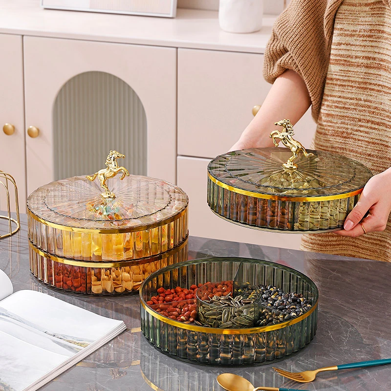 水果盘家用客厅茶几糖果盒干果零食分格收纳盘2024新款瓜子轻奢风