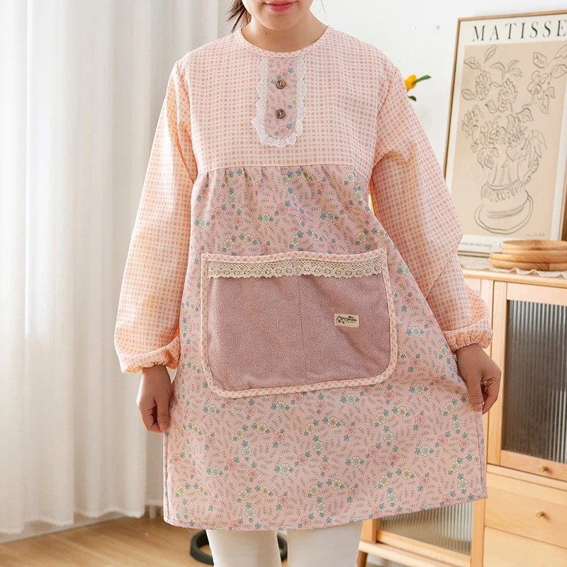 纯棉罩衣冬天大人防水围裙女家用厨房2021新款洋气擦手长袖工作服