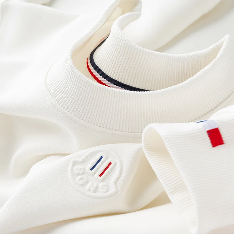 轻奢欧货秋冬季新款白色重磅圆领卫衣男士长袖修身休闲百搭打底衫