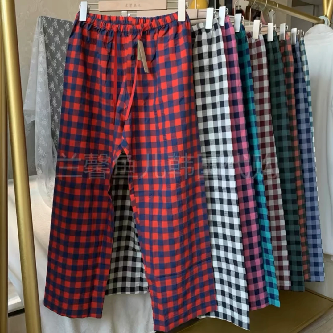 韩国进口格子家居长裤