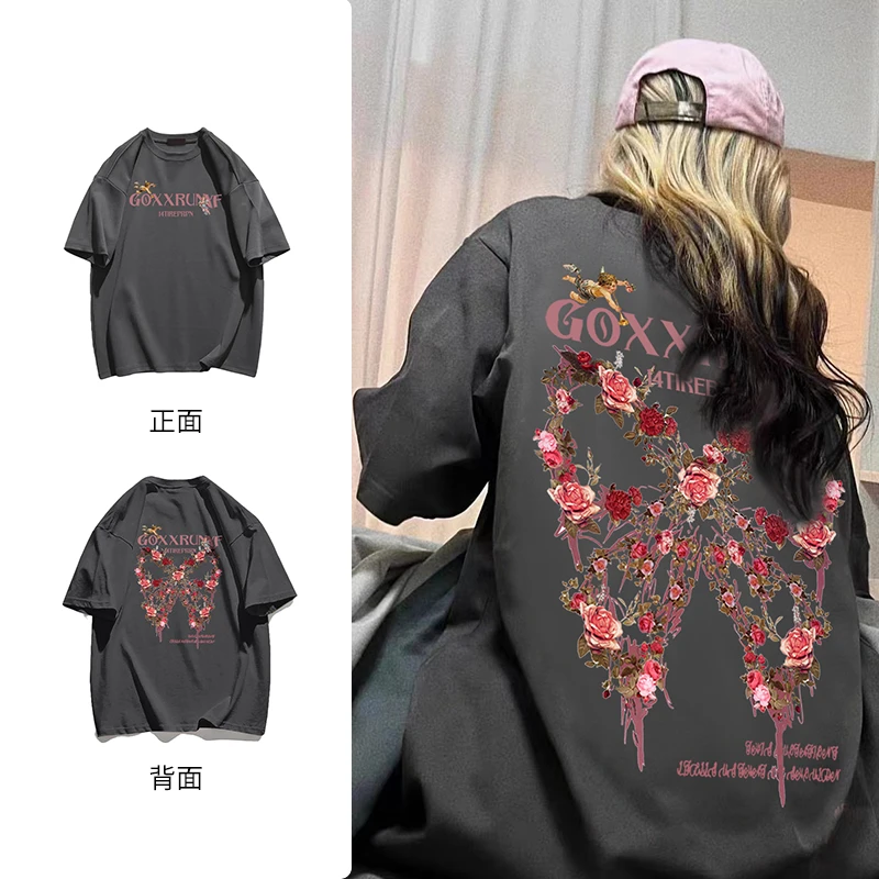 PRPN夏季美式复古潮流印花ins短袖T恤宽松百搭休闲情侣上衣#N01