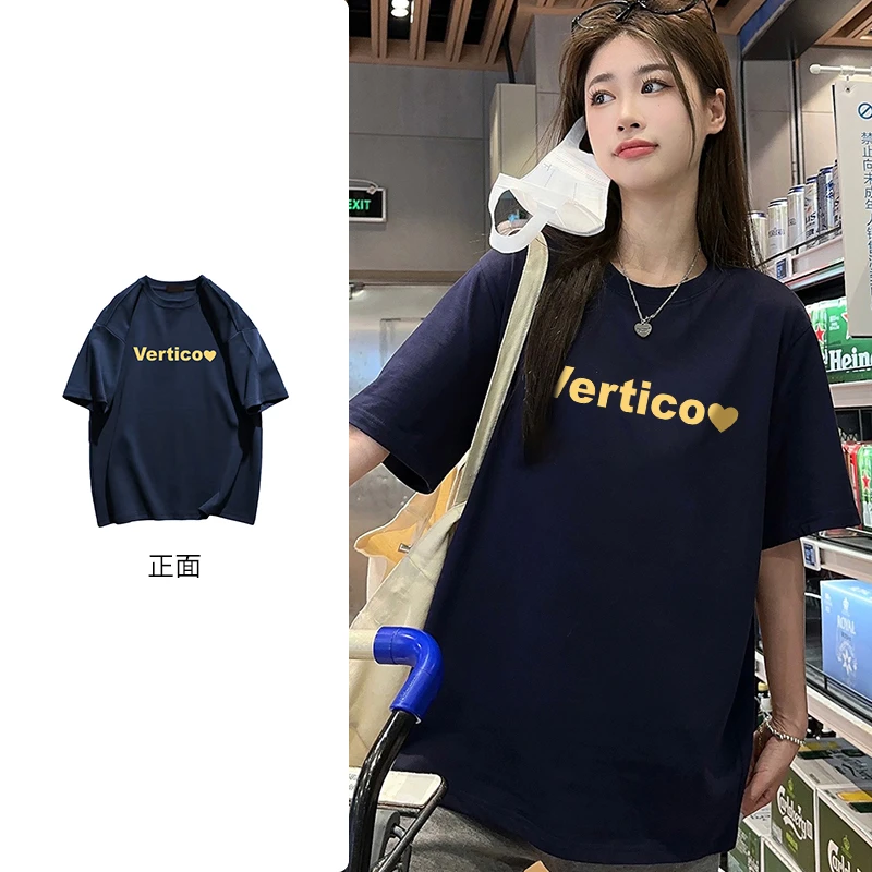 PRPN夏季新款美式纯棉短袖T恤简约字母印花宽松情侣圆领上衣#N166