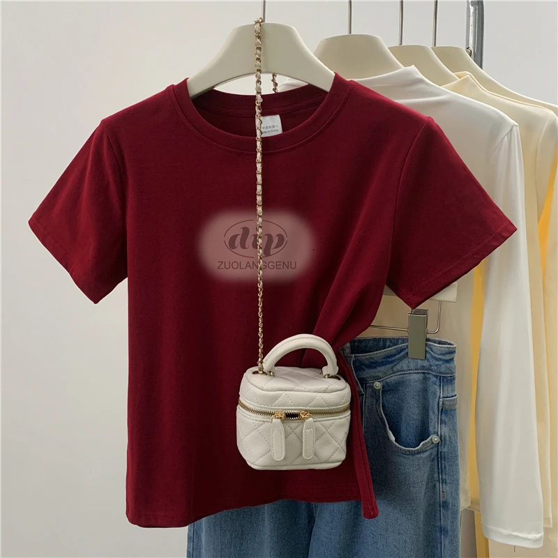 2025夏季新款休闲正肩短袖t恤女韩版时尚百搭显瘦遮肉胖mm上衣ins