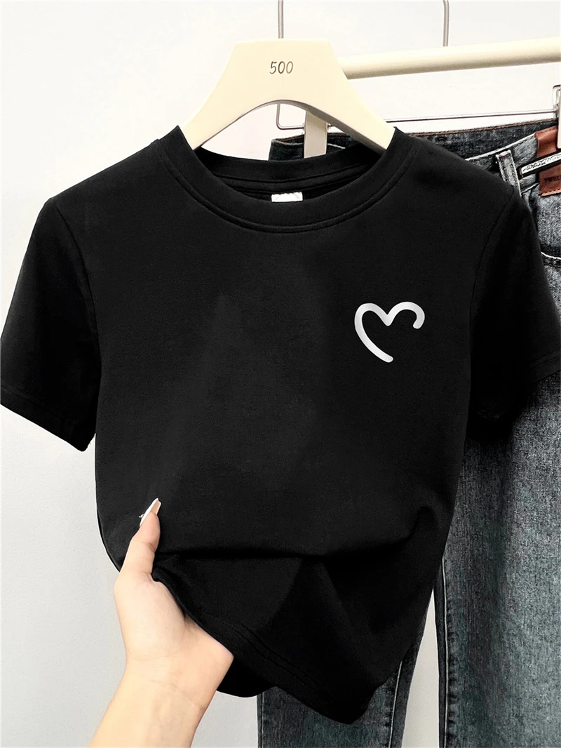 小众爱心印花圆领正肩短袖t恤女装夏季新款显瘦减龄体恤上衣ins潮