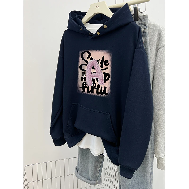 连帽卫衣女秋冬新款韩版宽松休闲百搭设计感小众加绒加厚帽衫外套