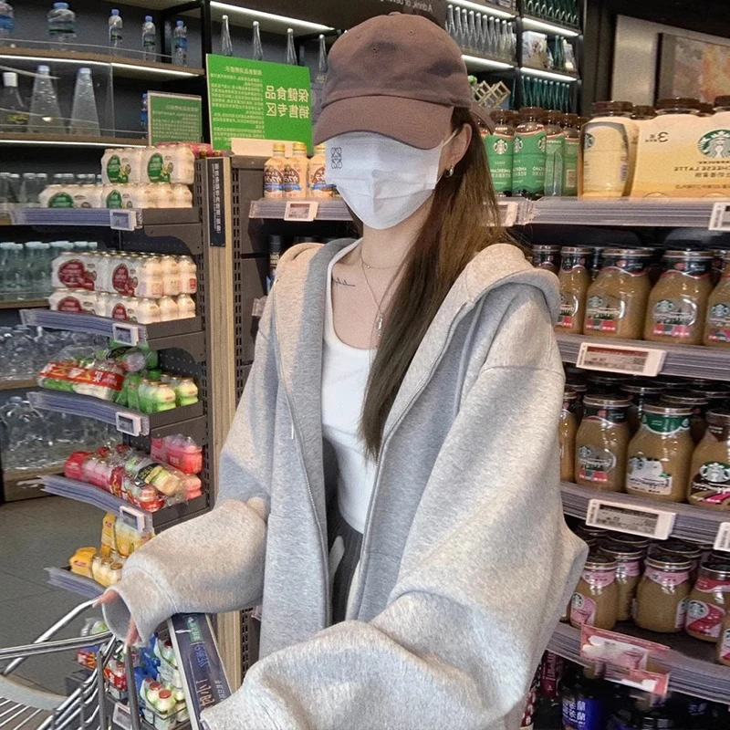 薄款休闲慵懒风学生显瘦开衫拉链卫衣外套2023秋季新款宽松百搭款