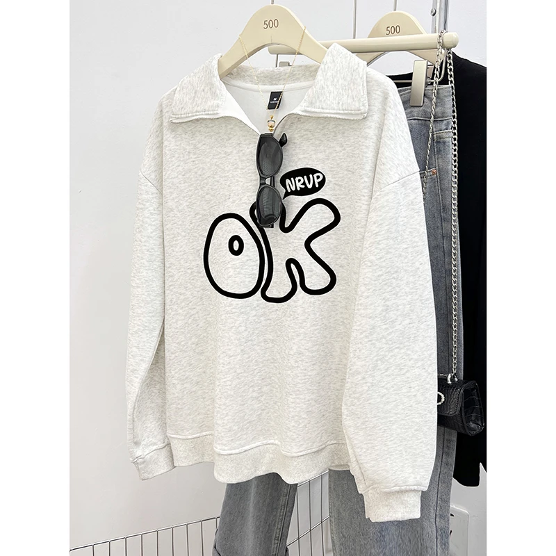 2024秋装新款POLO领卫衣女宽松慵懒风oversize时尚设计感上衣外套