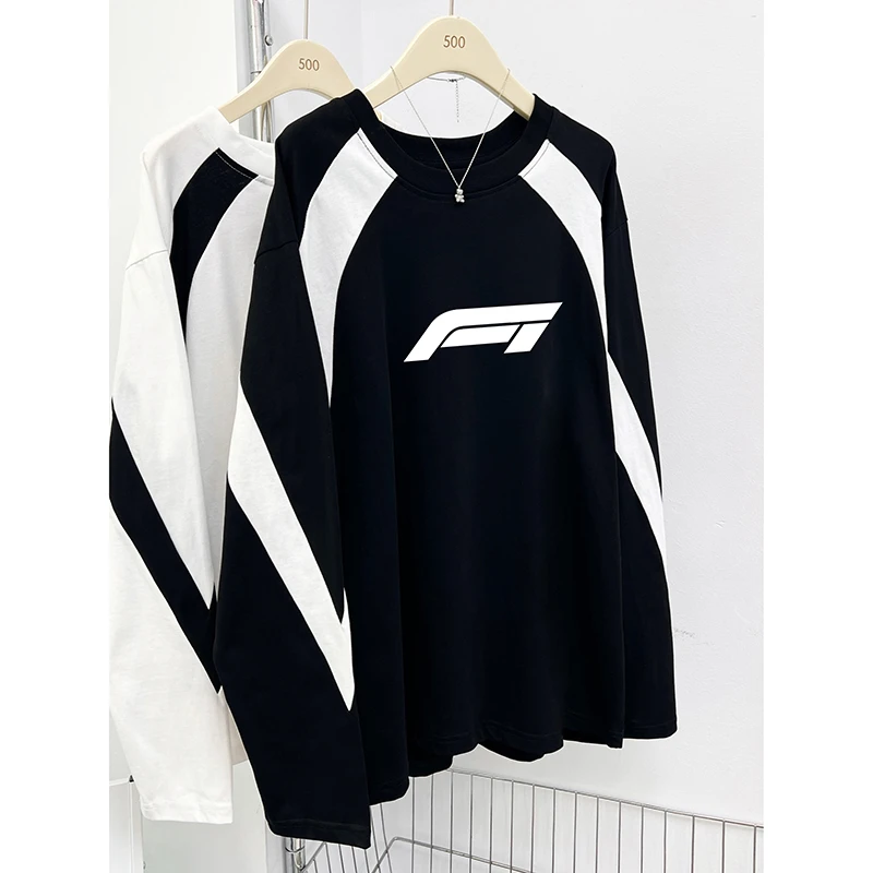 潮牌设计感拼接长袖T恤男女秋季2024年新款宽松休闲情侣纯棉上衣