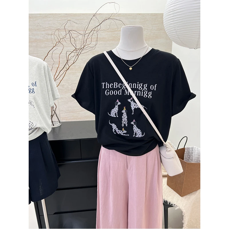 纯棉短袖t恤女正肩显瘦大码宽松2024洋气独特上衣服半袖佐朗格奴