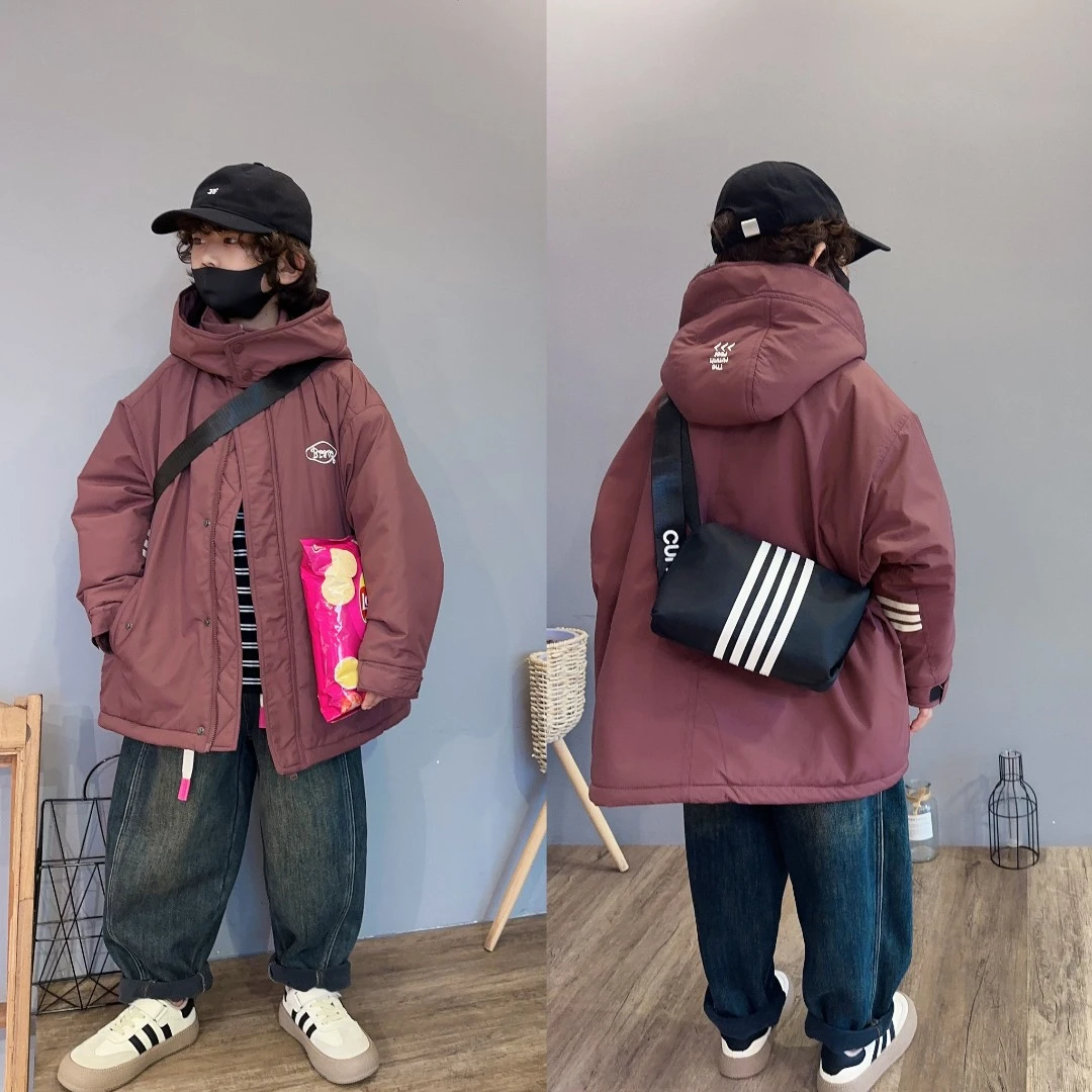 男童冬季新款加厚棉衣保暖休闲款时尚连帽宽松韩版百搭款男孩棉袄