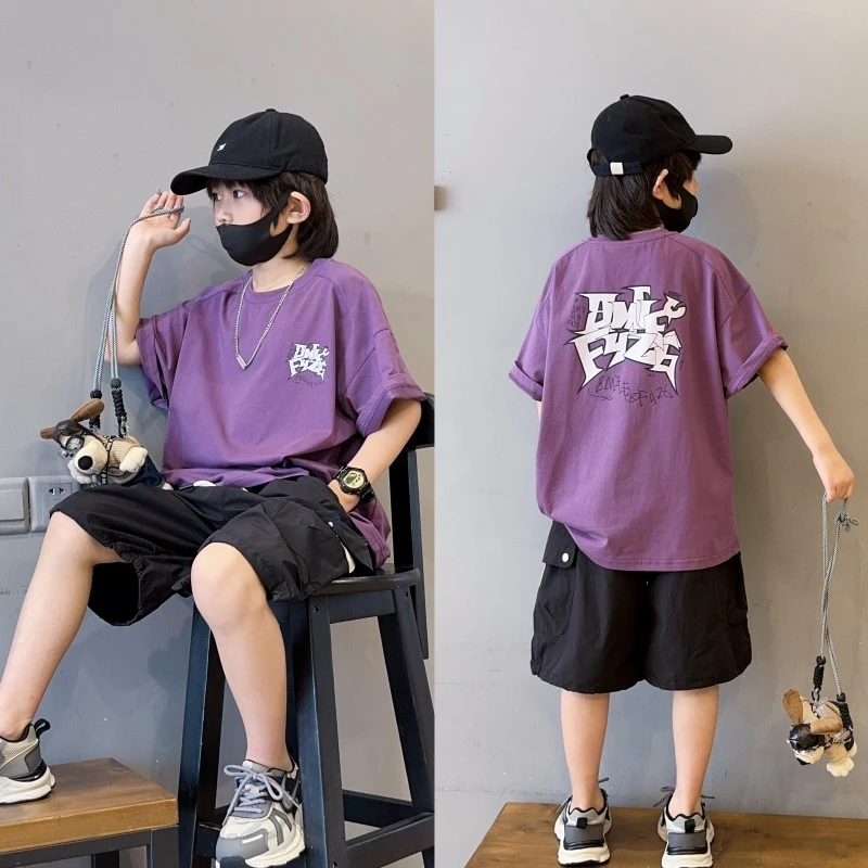 男童圆领短袖t恤夏季休闲新款潮中大童时尚宽松儿童半袖夏款洋气