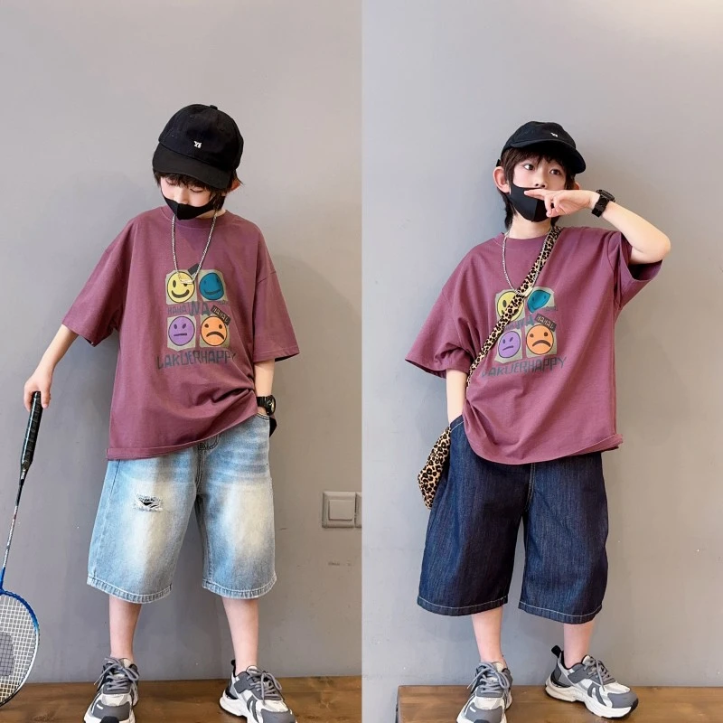 男童夏季新款短袖T恤宽松休闲款男孩中大童时尚印花儿童帅气体恤