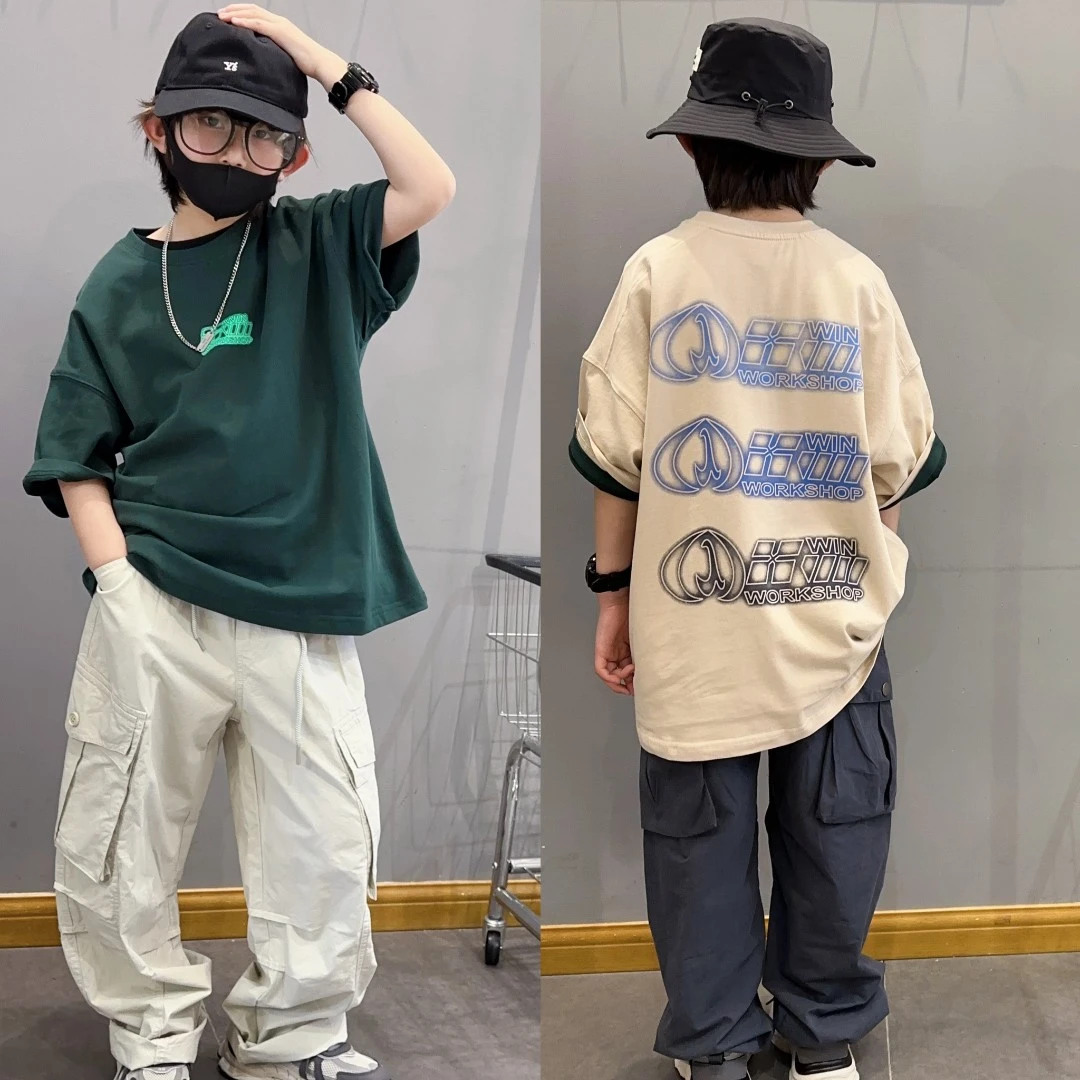 男童夏季宽松韩版短袖T恤2024新款潮流圆领舒适柔软儿童夏装上衣