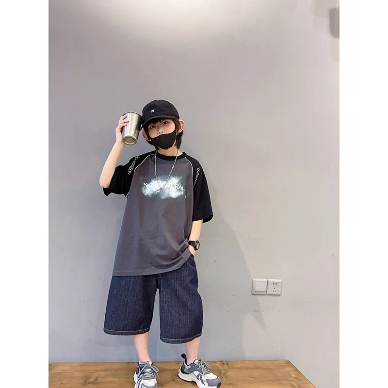 小殷同学男童夏季新款短袖T恤时尚宽松美式儿童潮流百搭儿童夏装T