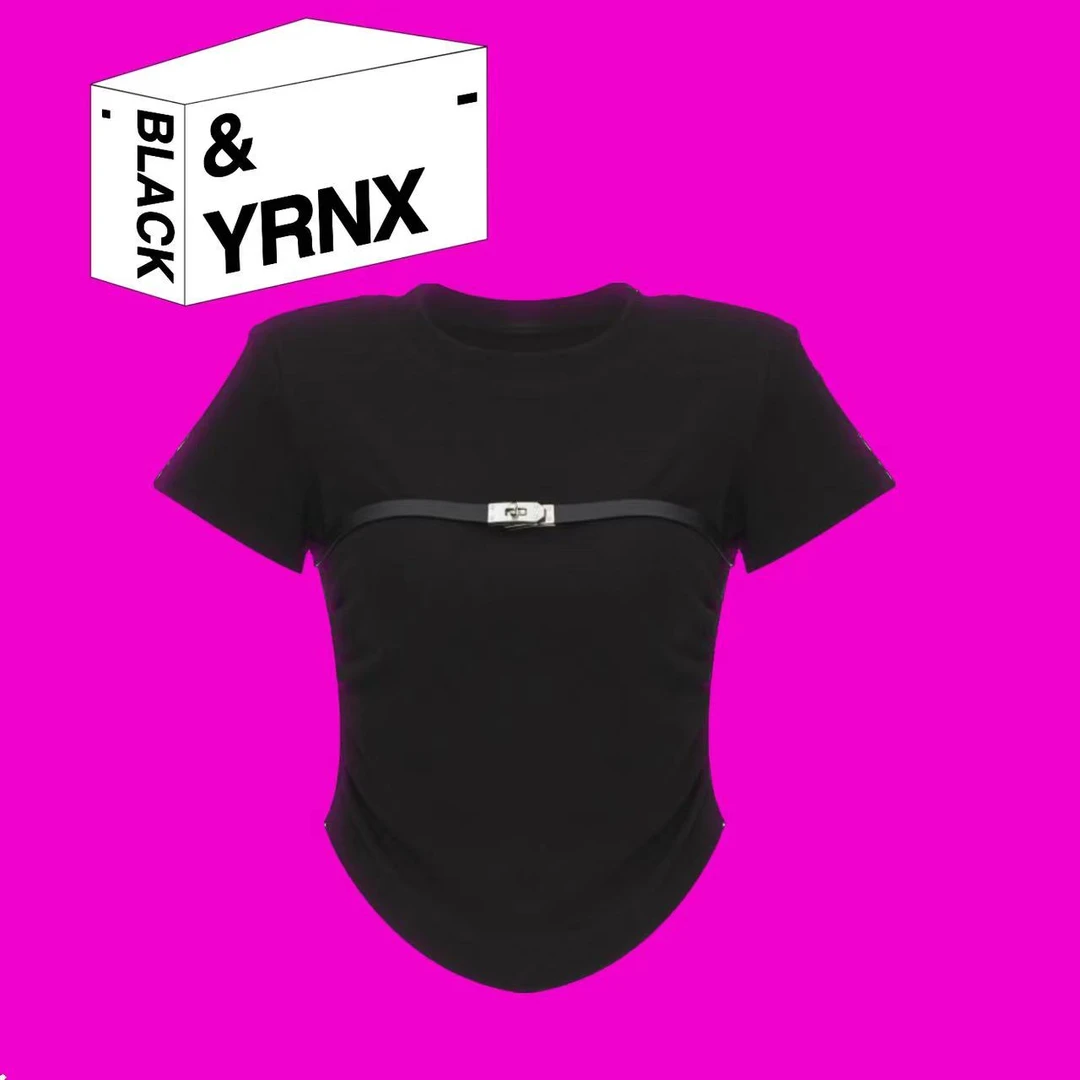 YRNX/伊然納暄 【骑士】小众设计师原创时尚修身圆领款高定锁扣T恤