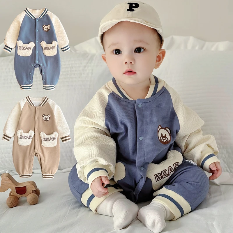 可爱卡通婴儿连体衣服男女宝宝哈衣爬服新生儿童长袖外出服春秋款