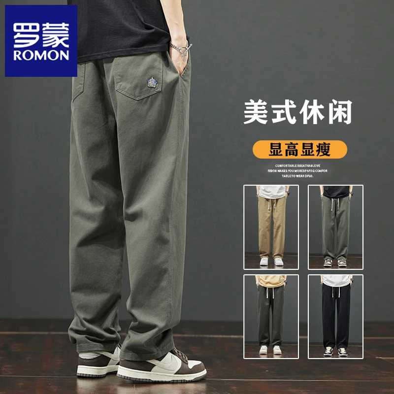 Romon/罗蒙男士美式阔腿裤秋季新款百搭潮宽松直筒长裤子男款