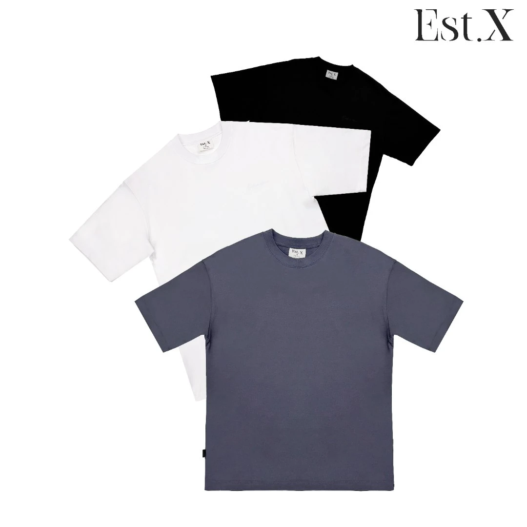 【Est.X】310G锁边刺绣圆领短袖-超宽松版型#SXHX009夏季纯色纯棉