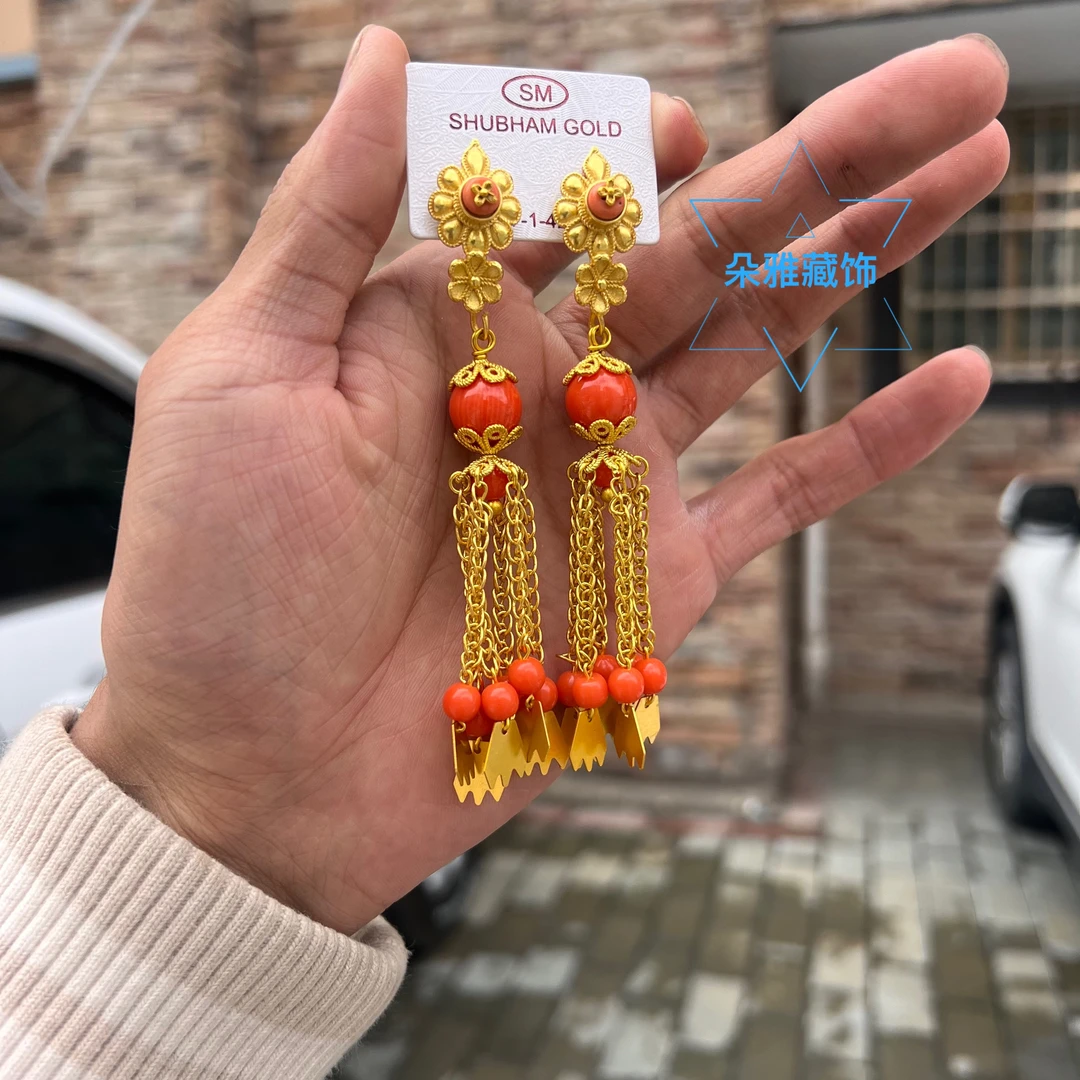 铜合金耳饰 朵雅藏饰新款尼泊尔藏式民族风流苏耳环耳饰,藏饰风格