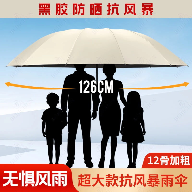 12骨超大号黑胶两用太阳伞加粗抗风暴雨伞加大加固加厚抗暴风雨