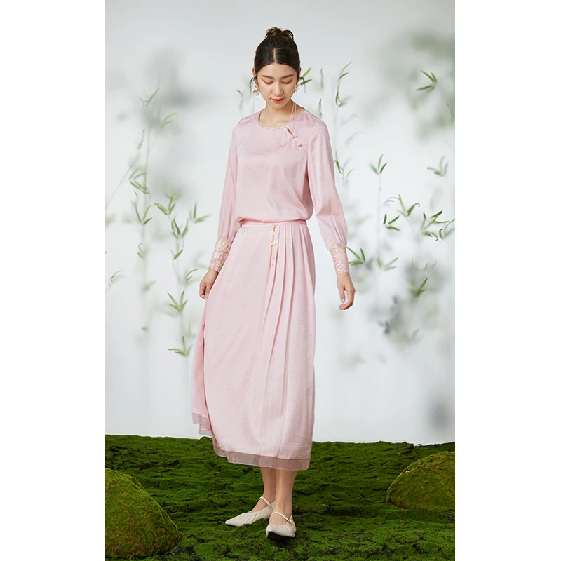 Gowani/乔万尼真丝衬衫19mm提花缎面国风桑蚕丝上衣EM2C927102