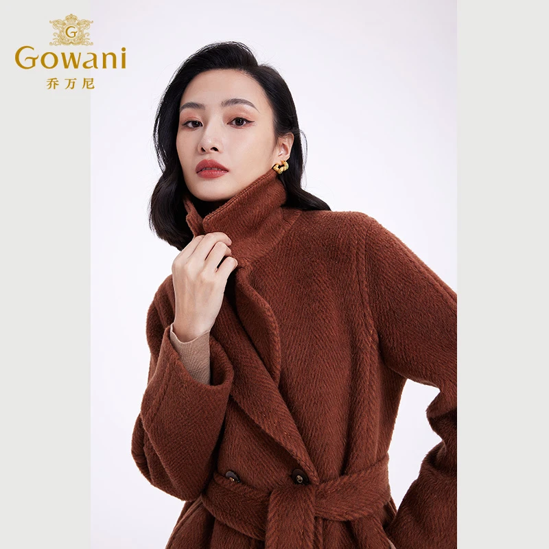 乔万尼气质时尚大衣冬新款中长收腰设计毛呢外套EF4A236803