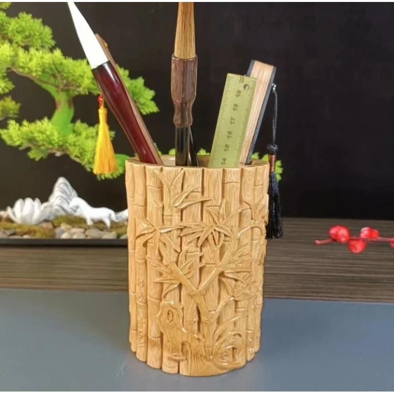 竹制浮雕笔筒茶筒 桌面装饰