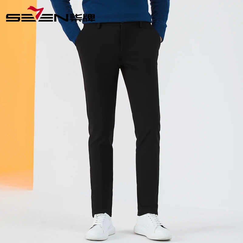 【高弹针织】柒牌弹力休闲裤男2023秋冬新款男士商务修身直筒男裤