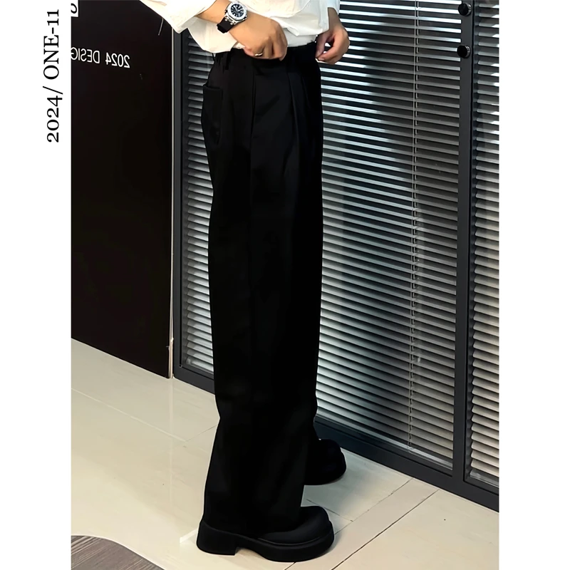 ins韩版宽松垂感男休闲西裤秋西装裤百搭显瘦高腰直筒拖地裤潮流