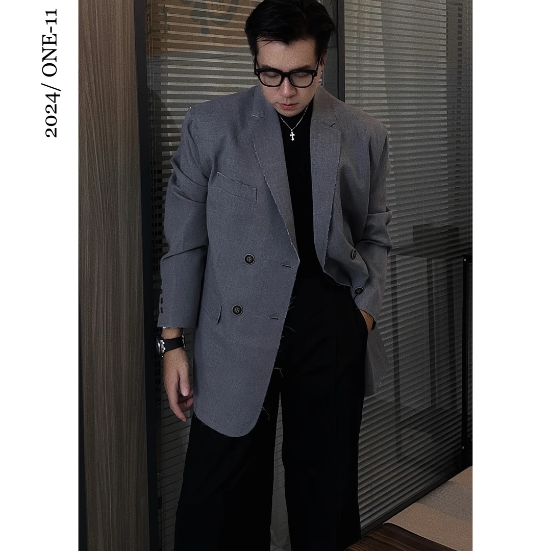 设计感韩版潮牌不规则剪裁宽松休闲复古西装时尚西服小众西服秋