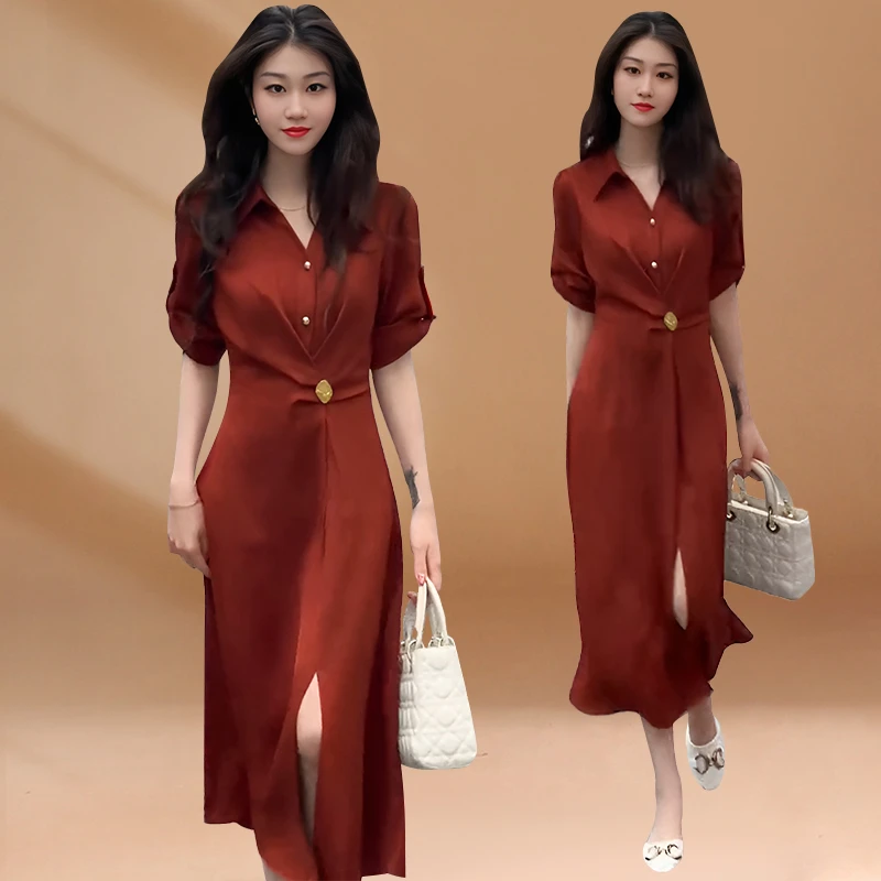 2025夏季新款连衣裙女夏气质高端精致洋气减龄显瘦衬衫式中长裙子