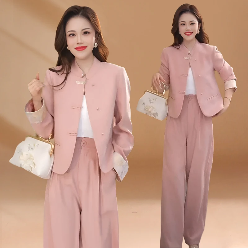 设计感2025春秋中式国风短外套上衣简约风通勤新款纯色时尚套装女