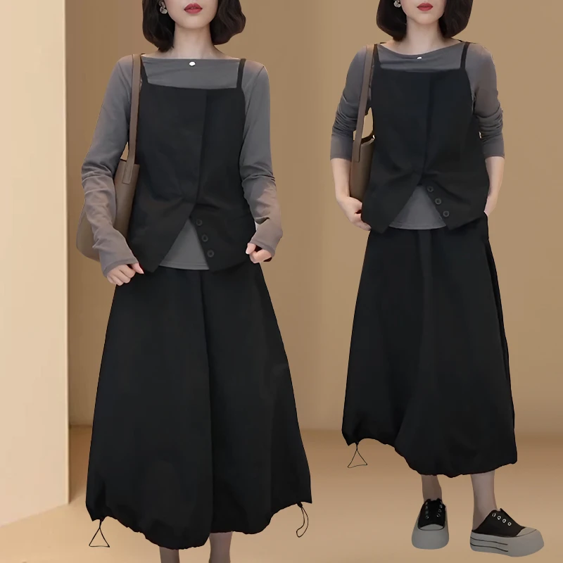 高级感气质休闲套装裙女2025春秋新款显瘦马甲半身裙打底三件套