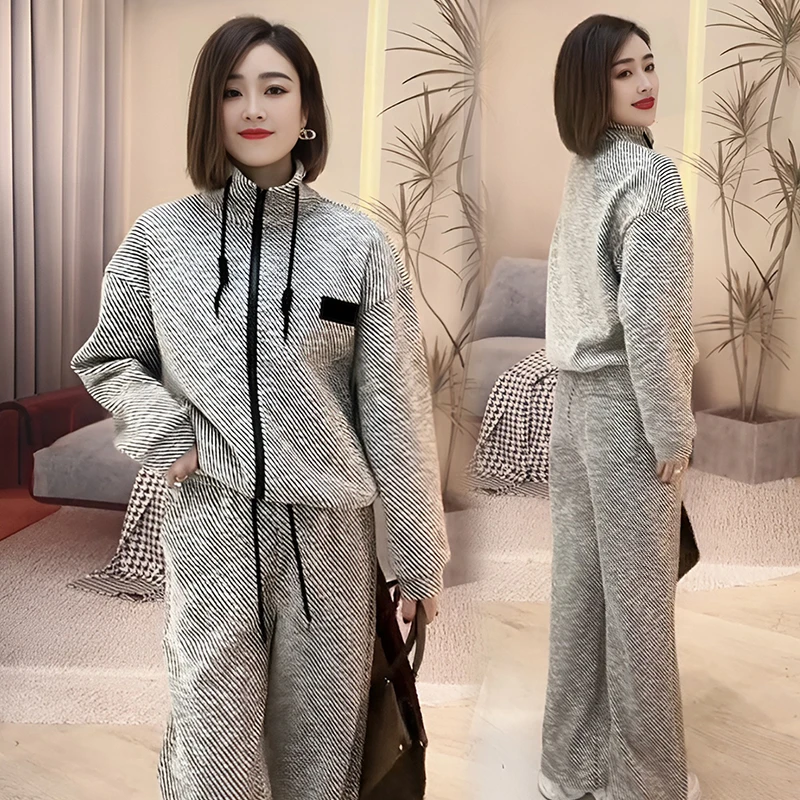 灰色休闲运动服套装女春秋季2025新款时尚洋气百搭开衫卫衣两件套