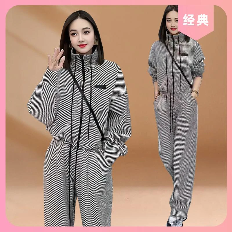 小个子显高时尚小香风盐系轻熟2025春秋新款灰色裤子两件套装女装