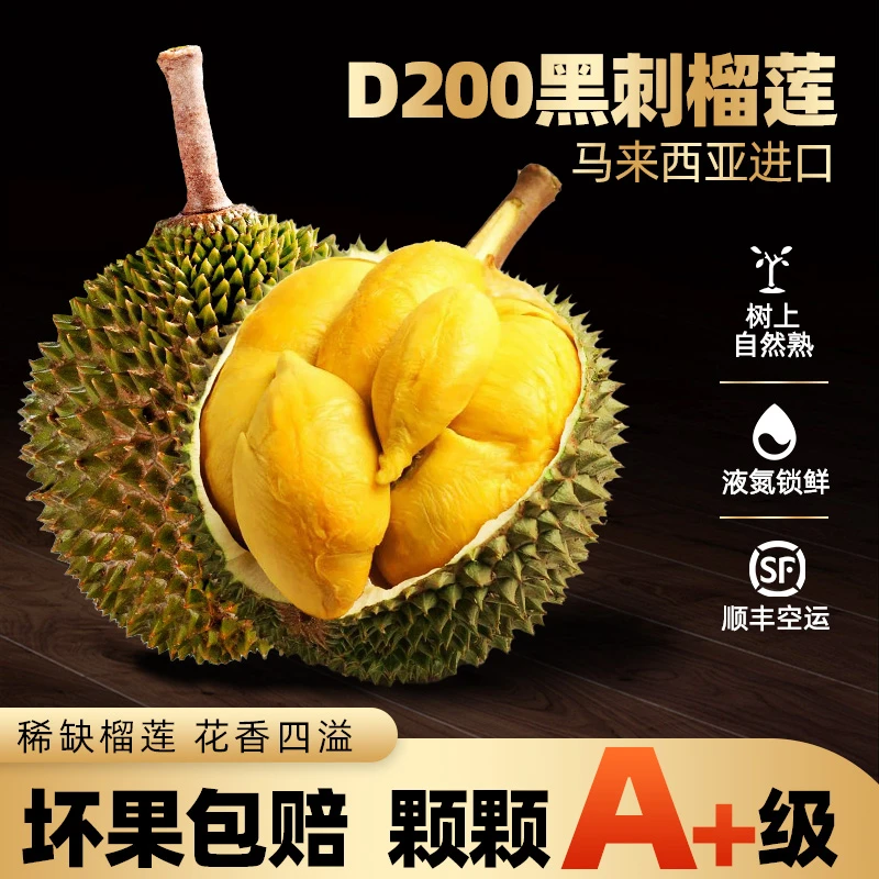 【一物一拍】马来西亚槟城老树黑刺榴莲D200整果液氮冷冻顺丰包邮