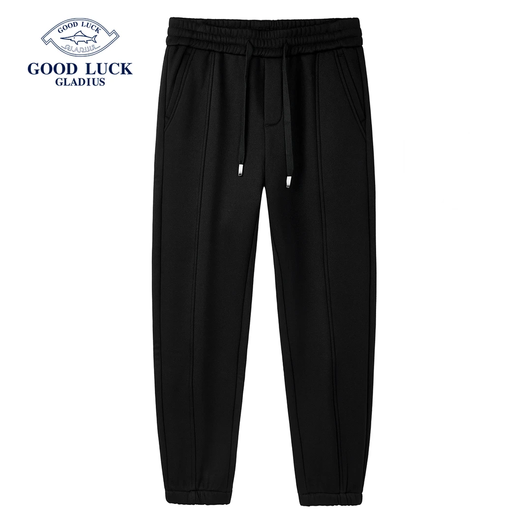 德鲨鲨鱼休闲裤春季新款宽松加绒卫裤束脚长裤-L2T37501