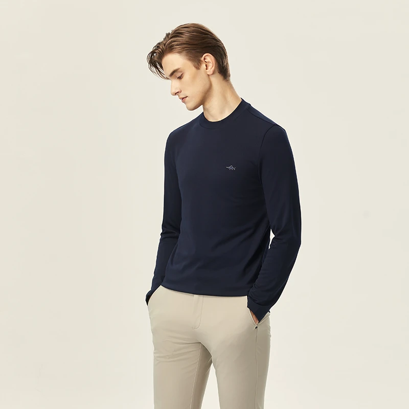 GOOD LUCK德鲨【星线好物】男士长袖纯色弹力打底衫上衣-WR22112