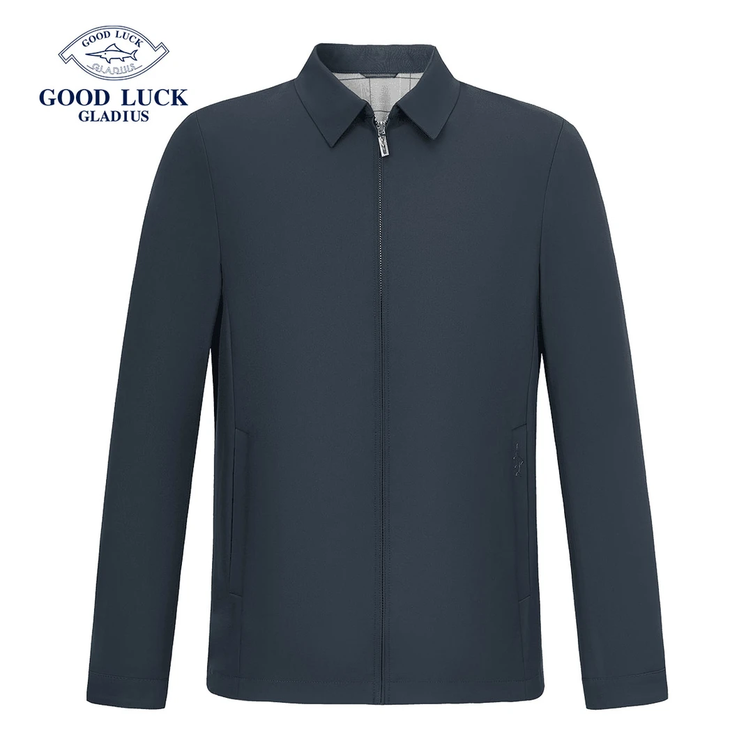 德鲨鲨鱼春秋新款休闲外套纯色简约经典翻领夹克-L1T44716