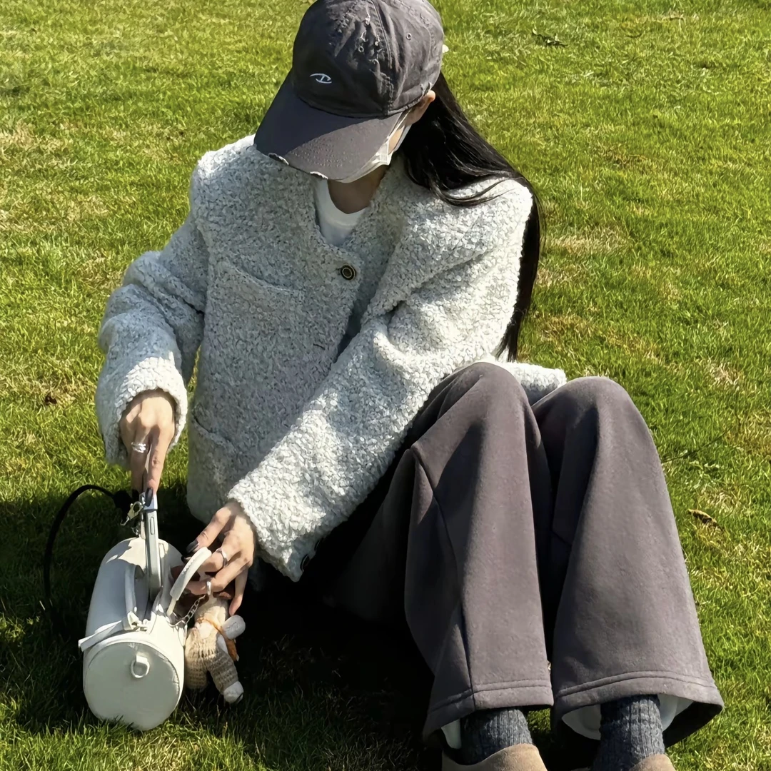 欧若拉 ~ 韩系单排扣圈圈夹羽绒小香风外套