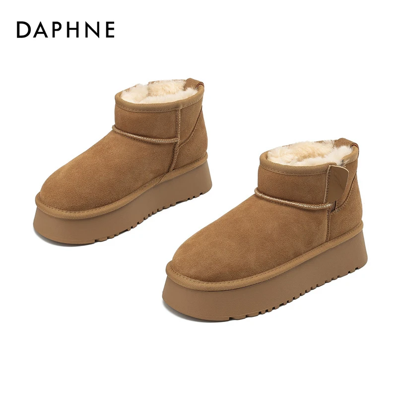 Daphne/达芙妮秋冬雪地靴时尚加绒短靴加厚棉鞋保暖4023608077